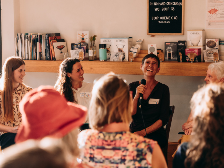 Indigenous water researcher, Kate
Harriden, speaking at WELA’s Canberra
Connect event on Ngunnawal Country in
2023. Image provided 
courtesy of the Women’s Environmental Leadership Accelerator.